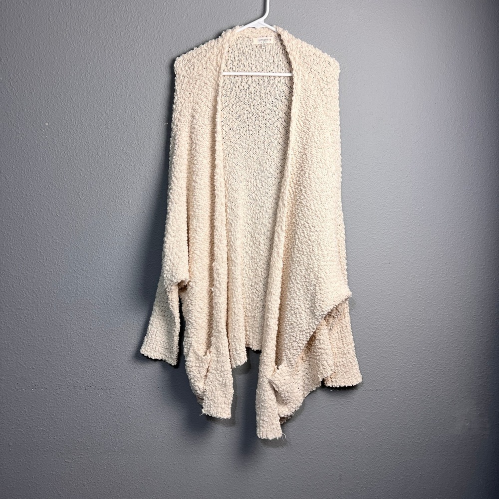 Umgee Plus Cream Popcorn Chunky Knit‎ Open Front Cardigan Sweater Pockets 1XL